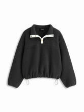 Fleece Collar Drawstring Button Long Sleeve Sweatshirt