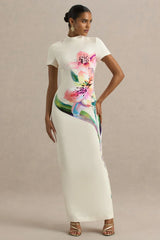 Hessie | White Lily Print High-Neck Maxi Dress