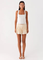 Oliviana Pleated Mini Skort - Taupe Stripe
