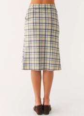 Shes A Lady Midi Skirt - Cedar Check