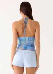 All At Once Halter Top - Aqua Paisley