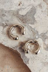 Chiara Half Hoop Stud Earrings Dark Silver