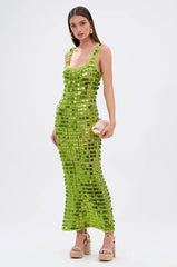 SHINE BRIGHT CROCHET SEQUIN MAXI DRESS IN GREEN