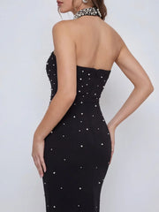 Hand-Embellished Halter-Neck Maxi Dress