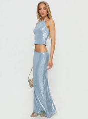 Emalia Sheer Sequin Maxi Skirt Blue