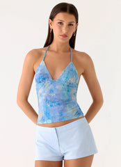 All At Once Halter Top - Aqua Paisley