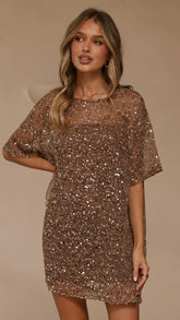 Zanthe Sequin Mini Dress - Mocha
