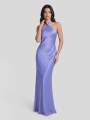 Low Cross Back Halter Maxi Dress