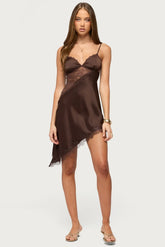 Kit Asymmetric Lacey Satin Effect Dress