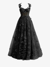 Black A-line Butterfly Lace Lilac Corset Prom Dress with Slit