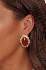 Coco Marquise Cabochon Earrings Gold Burgundy