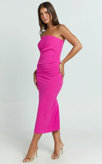 Calanthe Midi Dress - Strapless Tuck Detail Dress in Orchid