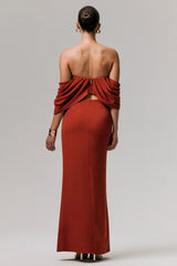 Zelina | Terracotta Mid-Rise Maxi Skirt with Split
