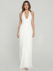 Sculpted Cascade Draped Stretchy Halter Gown