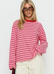 Settle Down Long Sleeve Top Pink / Red Stripe