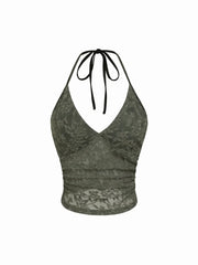 Lace Halter Neckline Floral Cami Top