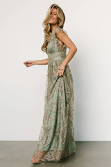 Arlene Shimmer Gown | Sage + Gold
