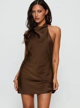 A-list Halter Cowl Neck Mini Dress Chocolate