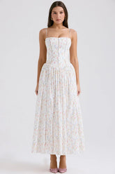 white posy print cotton maxi sundress