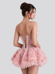 Floral Applique Strapless Corset Mini Dress