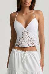 Cutwork Backless Cotton-Poplin Camisole Top in White