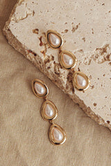 Marion Triple Droplet Earrings Gold Pearl