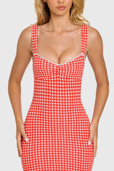 Modal Lace-Trim Midaxi Dress in Red Gingham