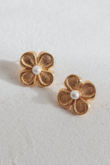 Flower Power Pearl Earrings Gold