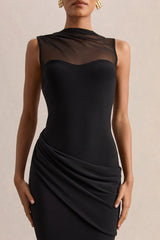 Lyssy | Black High-Neck Maxi Dress With Mesh-Detail