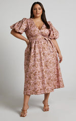 Amalie The Label - Franc Linen Puff Sleeve Wrap Midi Linen Dress - Int