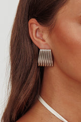 Parker Ridged Geometric Earrings Dark Silver