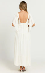 Lyrad Midi Dress Linen Empire Waist Textured Dress in White