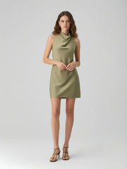 Sleek Bias-Cut Satin Halterneck Mini Dress