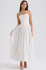 white posy print cotton maxi sundress
