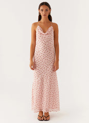 Alianna Cowl Neck Mesh Maxi Dress - Pink Flower