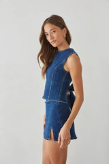 Maggie Denim Open Back Top
