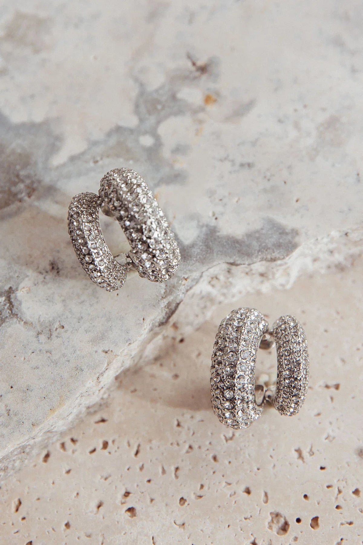 Anthea Double Hoop Studs Silver Diamante