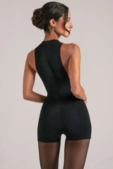 High-Neck Romper in Black