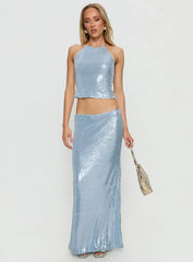 Emalia Sheer Sequin Maxi Skirt Blue