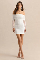 Incantelle | White Bardot-Neck Mini Dress