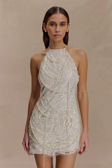Adora Pearl Halter Mini Dress - White