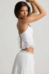 Cutwork Backless Cotton-Poplin Camisole Top in White