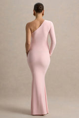 Heloise | Pink Asymmetric One-Sleeve Maternity Maxi Dress
