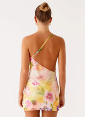 Bohemian Bliss Mesh Mini Dress - Sunburst Floral