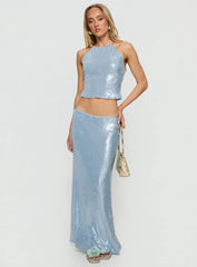 Emalia Sheer Sequin Maxi Skirt Blue