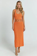 Bali Square Neck Sleeveless Crochet Midi Dress