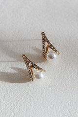 Smile Bright Pearl Zircon Stud Earrings Gold